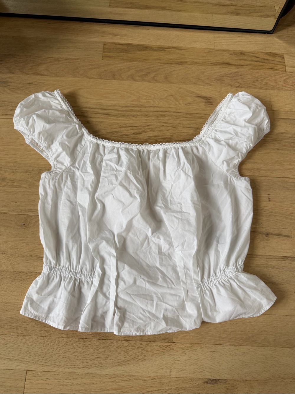 H&M White Puff-Sleeve Square Neck Cotton Top